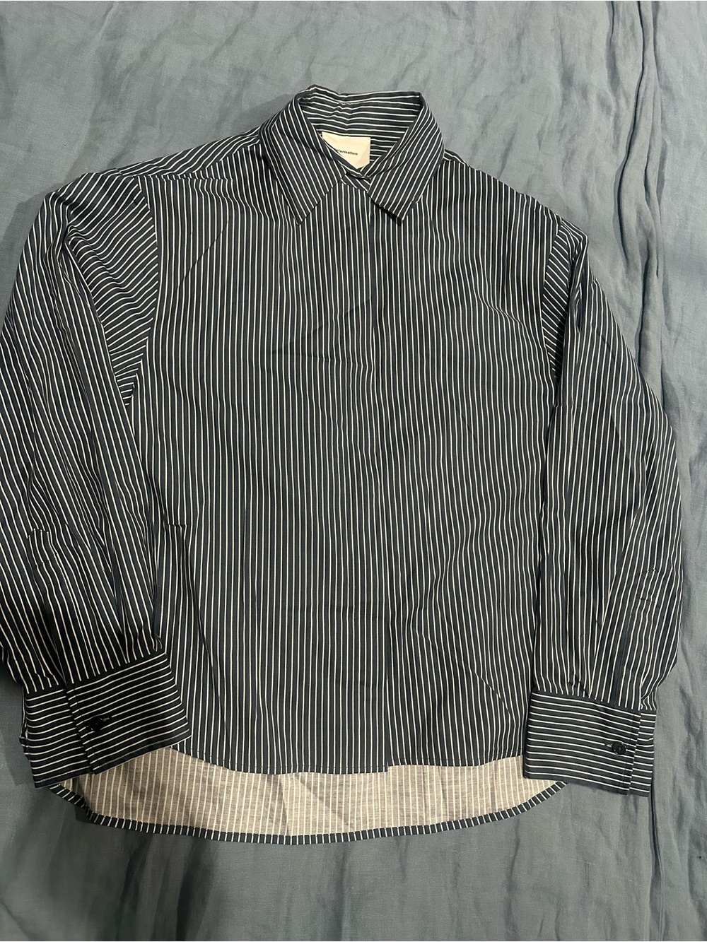 Reformation Women’s Poplin  Navy and White Stripe Button-Down Oversized shirt